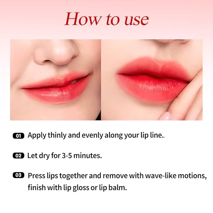 Berrisom Lip Tattoo Tint Pack 6g – Waterproof, Peel‑Off Lip Stain, Smudge‑Resistant & Long‑Lasting Color, Hydrating Low‑Irritation Formula, 5 Color (Red Core)