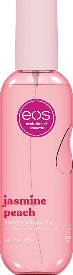 eos Cashmere Body Mist, Jasmine Peach, Body Spray for Women, Hair Mist, Floral Perfume, Moisturizing, Hyaluronic Acid, Glycerin, Vegan, Cruelty-free, 6 fl oz