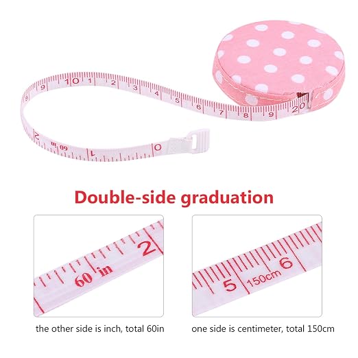 Haofy 150cm 60in Retractable Tape Measure for Body Fitness Measuring Chest Waist Hip Thigh Arm Shank Suitable for Adults Children Workout Tracking (No. 4 Rose Base with White dots)