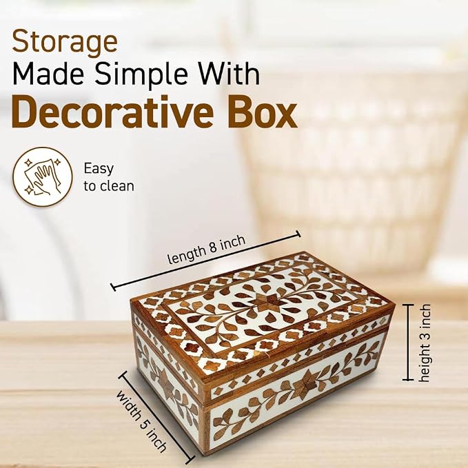 Perilla Home Home Decor Decorative Storage Wooden Box Small Floral Organizer Tool Stash Card Craft Treasure Trinket Memory Keepsake Jewelry Box for Men and Women, Gifts For All, Brown and Off White