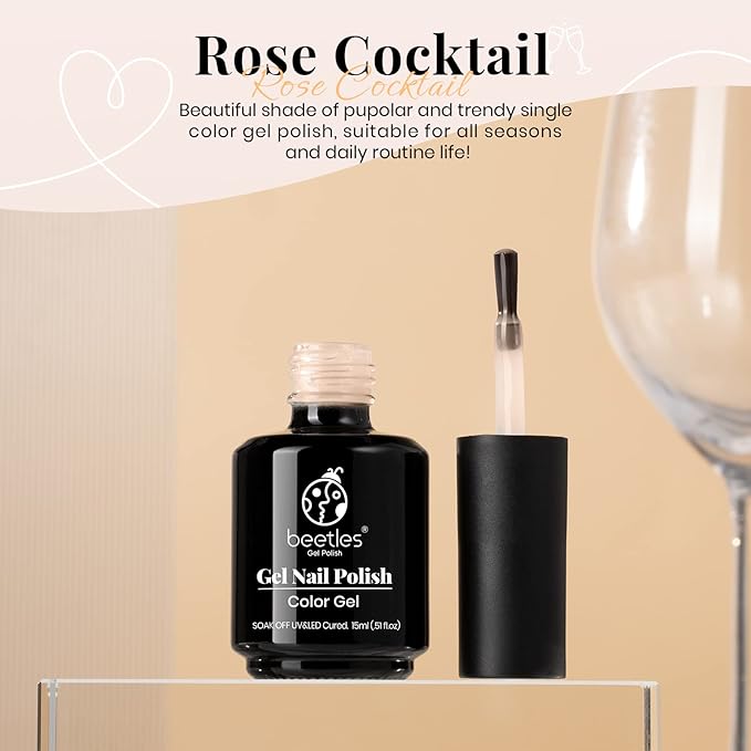 Beetles Jelly Gel Nail Polish 15ml Neutral Nude Pink Set with 2 Pcs 15ml No Wipe Gel Top Coat and Base Coat Set Rose Cocktail Soak Off Translucent UV LED Nail Lamp Nail Art Gel 0.5Oz