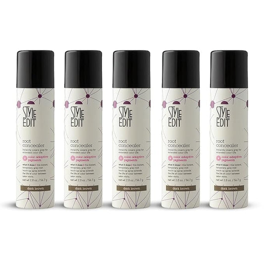 Style Edit Root Concealer Touch Up Spray (Multiple Colors Available) - Instantly Covers Greys And Roots - Professional Salon Quality Grays Cover Up Hair Products for Women Dark Brown 2 Ounce PACK OF 4 PLUS 1 FREE (Total Of 5)