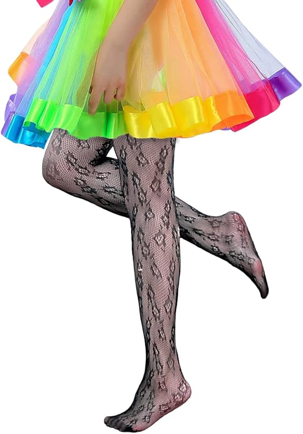 Girls Fishnet Stockings for Princess Dress High Waist Mesh Tights Cute Pattern Knit Socks