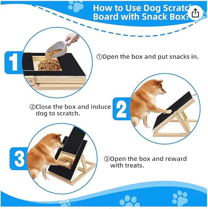 Dog Nail Scratch Board - with Treat Draw- Dog Scratch Pad for Nails – Durable Wooden Nail Filing Board with Treat Drawer (All Breeds, Adjustable)
