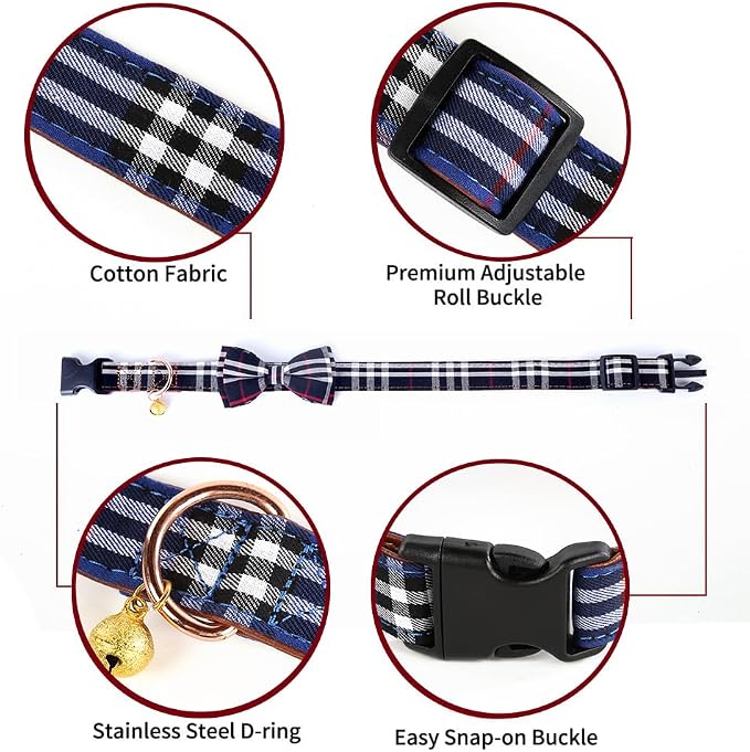 Yizepet Dog Collar with Bow Tie- Adjustable pet Collar for Dogs with Plastic Buckle Collar, Stylish Pattern for Small Medium or Large Boy and Girl Dog and Cat