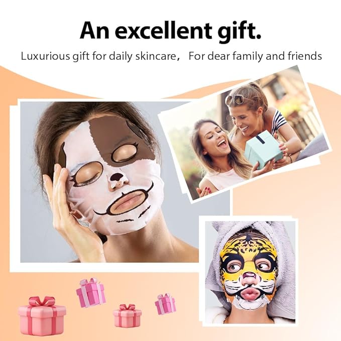 evpct 7-Pack Animal Sheet Face Facial Masks for Women Skincare Spa, Facial Spa Day Slumber Sleepover Birthday Party Favors Supplies Kit, Natural Ingredients, Hydrate and Soothe for All Skin Types