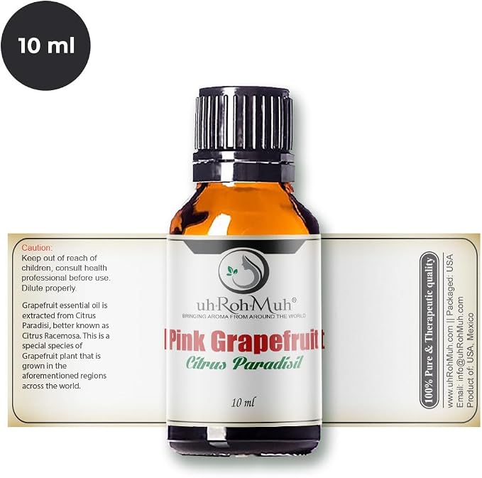 Pink Grapefruit Essential Oil Cold Pressed Citrus Paradisi Peel Oil Fresh Citrus Aroma Top Note Essential Oil for Aromatherapy Diffuser Skincare Haircare and Natural DIY Cosmetic Blends - 10 ml