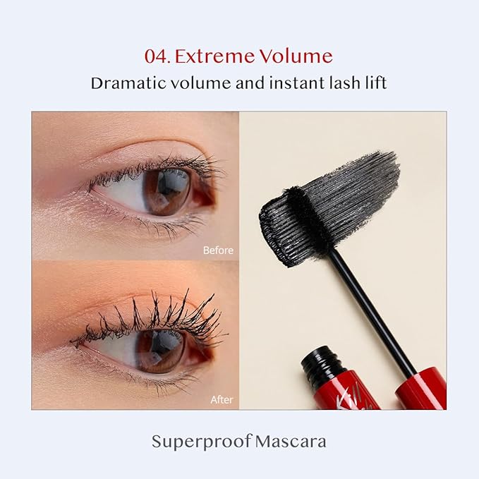 CLIO Kill Lash Superproof Mascara, Washable Tubing Mascara Black, Voluminous Eyelash, Long-Lasting, Clump & Smudge-Free, Vegan Formula for Sensitive Eyes, Korean Makeup Beauty (004 Extreme Volume)
