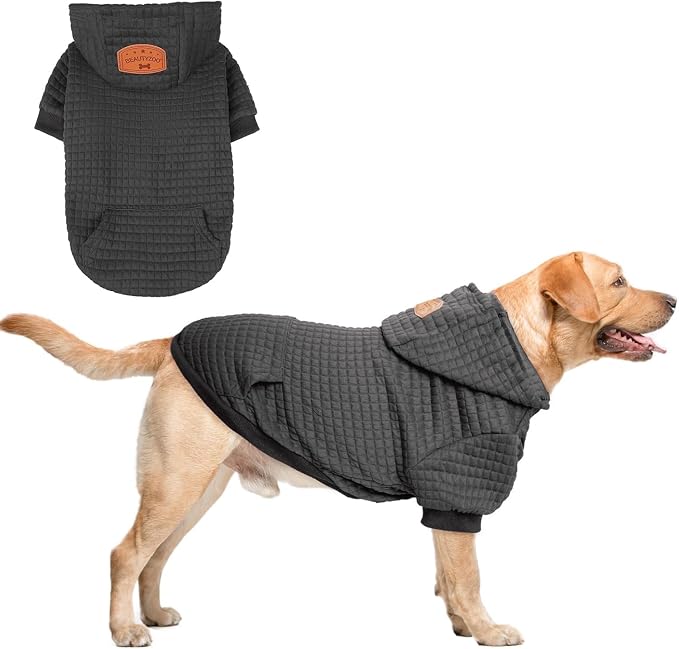 BEAUTYZOO Dog Hoodies Sweater for Large Dogs,Waffle‑Like Laminated Pet Coat | Warm Dog Sweatshirt with Pocket & Leash Hole,Pullover Clothes for Girl Boy Dogs,Stretchy & Easy‑On‑Off,Labrador & Great Danes