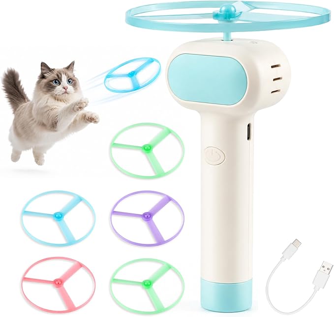 Cat Fetch Toy with Flying Disc Launcher, Rechargeable & Large-capacity