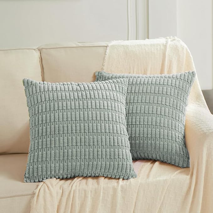 Fancy Homi Decorative Throw Pillow Covers for Bed Couch Bedroom Bench, Soft Corduroy Solid Pillow Case, Rustic Farmhouse Boho Room Decor,18" x 18" (Pack of 1),Grey Blue