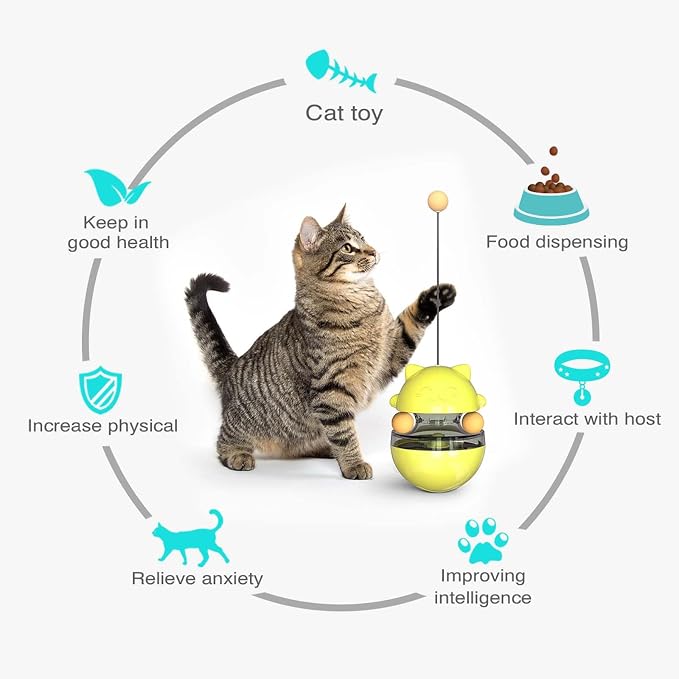 Interactive Cat Toy for Indoor Cats Wobble Treat Dispenser Ball(Yellow)