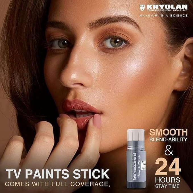 Kryolan TV Paint Stick - TV Matte White Makeup Stick - Foundation Makeup - Makeup for TV, Theater, Stage, Acting, Face and Body, Full Coverage Cream Concealer Stick Foundation - Made in USA (25 g)