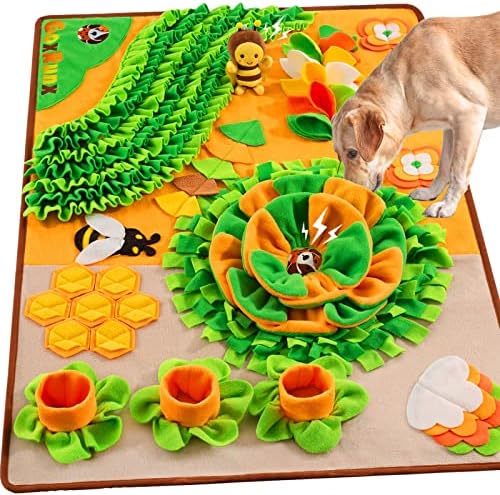 Snuffle Mat for Dogs 40'' X 27'' Large Dog Feeding Mats Pet Sniff Nosework Slower Feeder Interactive Dog Mat for Stress Relief Encourage Natural Foraging (Orange)