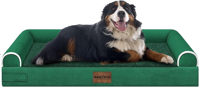Orthopedic Dog Bed for Jumbo Dogs, 53 x 42 Inch, Emerald | Egg crate foam for joint support, 3-sided bolster pet sofa, waterproof lining, washable cover, and non-skid base