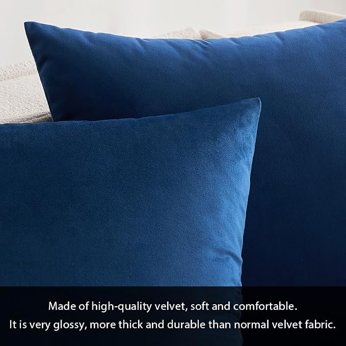 MIULEE 12x20 Inch Lumbar Velvet Throw Pillow Covers Dark Blue | Pack of 2 Soft Solid Decorative Pillow Covers, Modern Luxury Home Decor, for Chair Couch Sofa Bedroom Livingroom