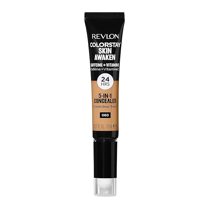 Revlon ColorStay Skin Awaken 5-in-1 Concealer, Lightweight, Creamy Longlasting Face Makeup with Caffeine & Vitamin C, For Imperfections, Dark Circles & Redness, 060 Deep, 0.27 Fl Oz