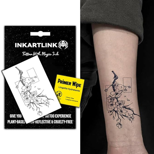 INKARTLINK Semi Permanent Tattoo, Party Tattoo, Beautiful and Realistic Design, Fun Tattoo Experience, Cruelty-free, Non-reflective, Waterproof (Peach Blossom)