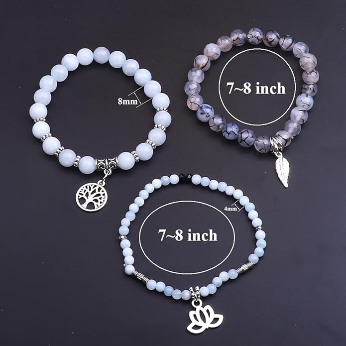 UEUC Tree of Life Yoga Healing Stone Bracelets,Multilayer Lotus Chakra Stone Reiki Bracelet Sets,Anxiety Crystal Natural Stone,for Women Stress Relief