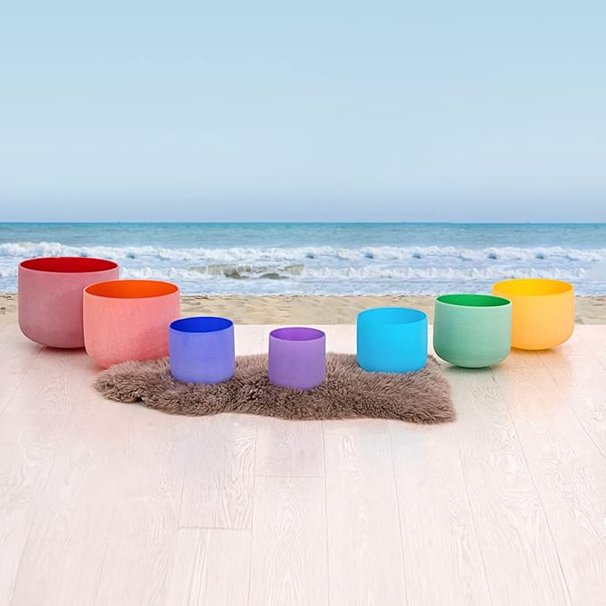 SOLSHINE Set of 7 Colored Crystal Singing Bowl 6''-12'' For Meditation Sound Healing with 2 Travel Carry Case Bag and Singing Bowl Resonance Striker