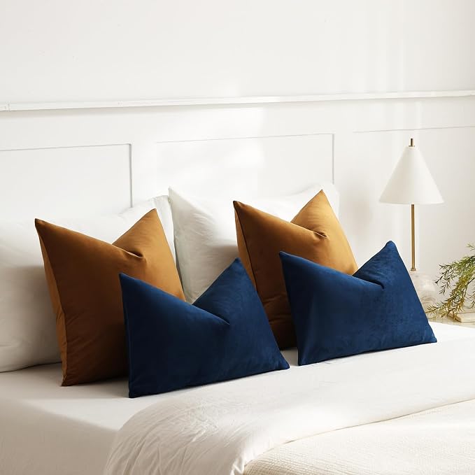 Lumbar Pillow Covers 12x20 Midnight Blue: Pack of 2 Cozy Soft Velvet Rectangular Modern Luxury Decorative Throw Pillow Cases for Sofa Couch Living Room Bed Home Decor