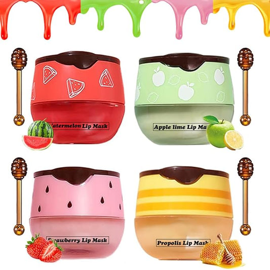 Honey Lip Balm, Strawbemy Apple Watermelon Cherries, Coconuts, Peaches, Grapes, Mint Lip Mask, Moisturizing Lip Sleeping Mask, Hydrate Repair Prevent Dry Cracked Lip (4 Flavors)