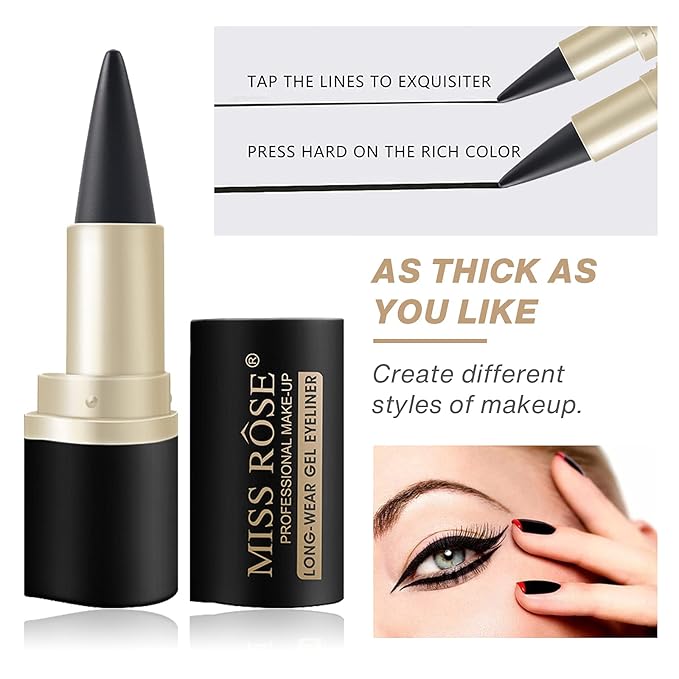 2 Pcs Black Gel Cream Eyeliner Set, Tool Smudge Proof and Waterproof Matte Quick Dry Black Eye-liner Pencil Tattoo Eyeliner Pen Stick Makeup for Women