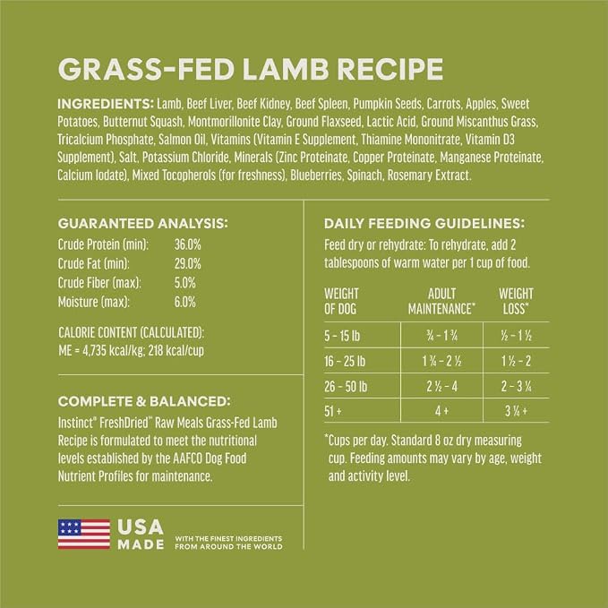 Instinct Freeze Dried Meals, Natural Dog Food, Grass-Fed Lamb, 14 oz. Bag | FreshDried raw, 85% meat & organs, 15% non-GMO vegetables, fruits & other wholesome ingredients, supports overall vitality
