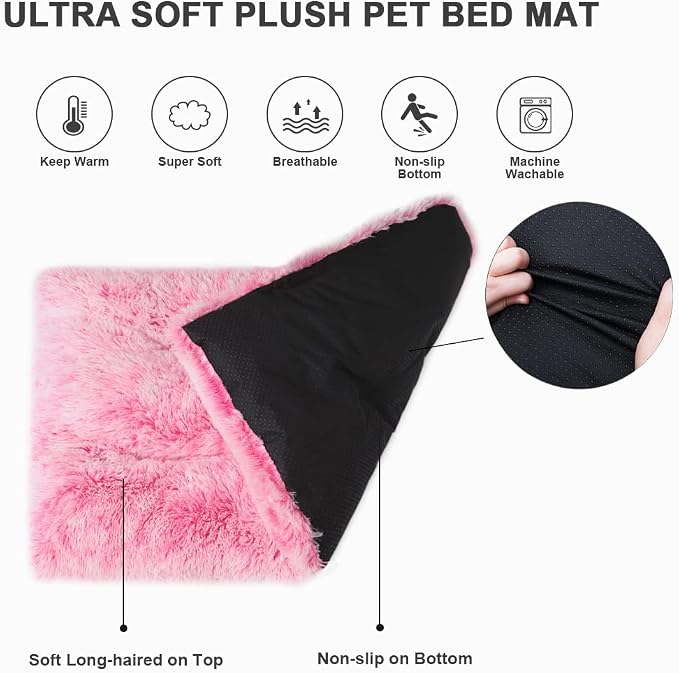 Large Dog Bed Pink, Washable Crate Pad 36", Plush Pet Mats for Sleeping | Ultra Soft Cozy, Machine Washable, Anti-Slip Bottom, Kennel Pad 35*23", Easy to Care, Girl Princess