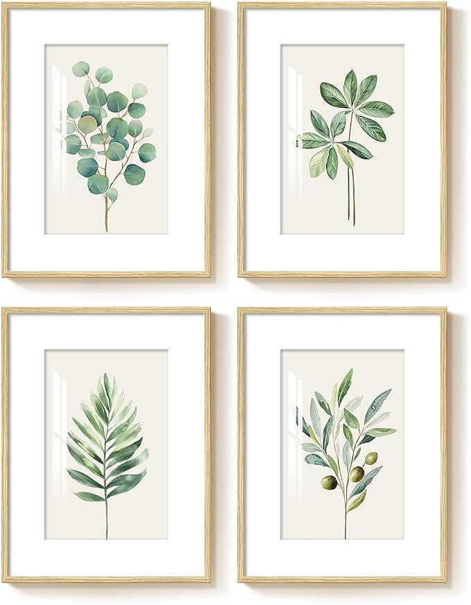 Framed Minimalist Sage Green Botanical Bedroom Wall art, 4 Piece 12x16 In | Green leaf plant pictures, Boho modern farmhouse wall decor, Plexiglass with mat prints, Living room bathroom hallway decor