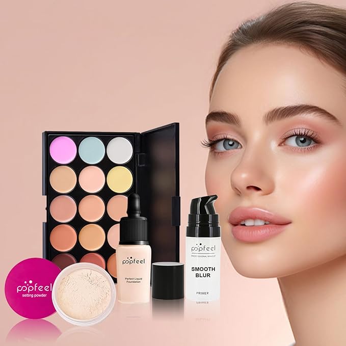 All-in-One Makeup Gift Set Carry All Makeup Kit for Women Full Kit With Makeup Bag Lipgloss Lipstick Concealer Blush Foundation Face Powder Eyeshadow Palette Cosmetic Palette #5