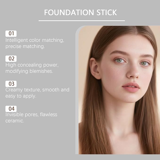 Color Changing Foundation Stick, Medium to Full Coverage Cream Stick Hydrating Makeup, Dual-Ended with Soft Brush for Flawless Look, Portable & Travel-Friendly (Ivory White)