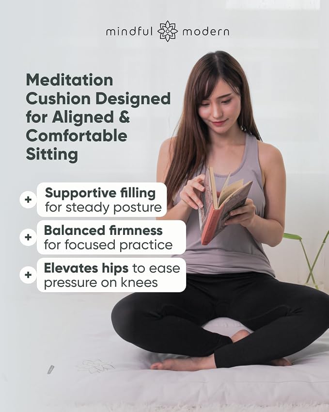 Mindful & Modern Large Meditation Cushion for Zafu Yoga - Meditation Pillow for Sitting on the Floor - Buckwheat Hull Filled Yoga Cushion with Removable, Washable 100% Cotton Cover and Carry Handle