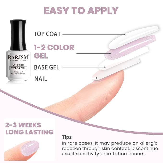 RARJSM Light Purple Glitter Gel Nail Polish Jelly Shimmery Sheer Lavender Nude Gel Polish Chunky Iridescent Sparkly Translucent Natural Color 15ml Soak off for French Manicure Nail Art Home Salon