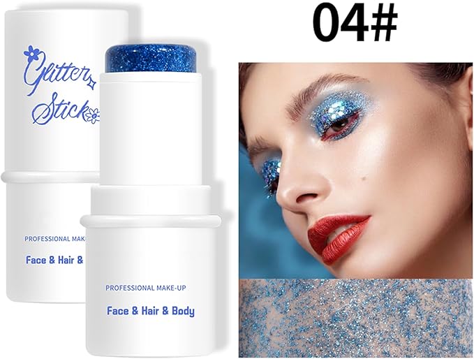 Body Glitter Stick - Sparkling Holographic Mermaid Sequins, Chunky Gel, Blue, Multiuse Face & Body Waterproof Paint