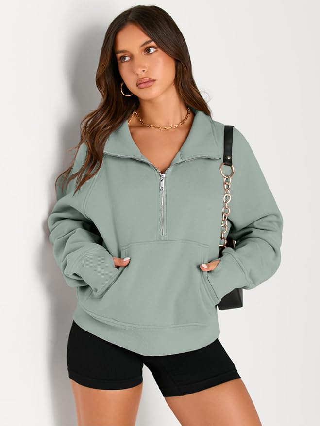 AUTOMET Womens Sweatshirts Half Zip Fleece Pullover Fall Outfits | Fall Fashion Clothes 2026,Cropped Sweatshirts,Cute Y2k Tops,Quarter Zipper Sweater,Winter Loungwear Outfits