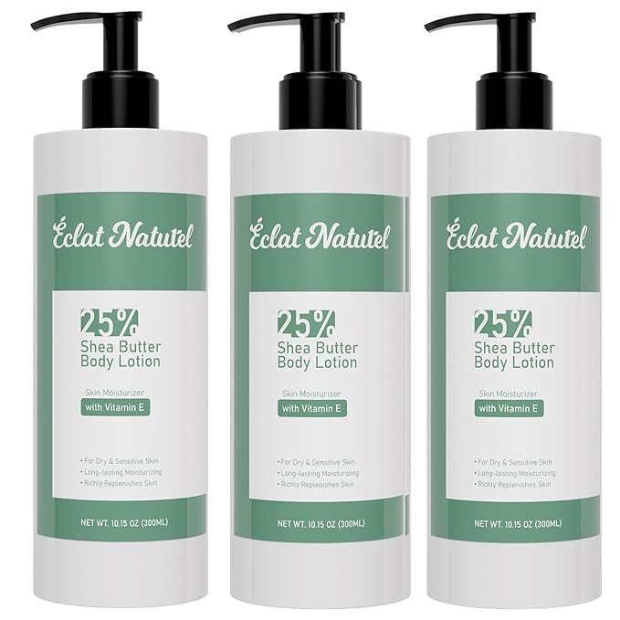 Shea Butter Body Lotion for Dry Skin, 25% Shea Butter Lotion with Vitamin E Moisturizer, Hydrating Nourishing Moisturizing Pump Body and Hand Cream, 10.15 Fl Oz (Package of 3)