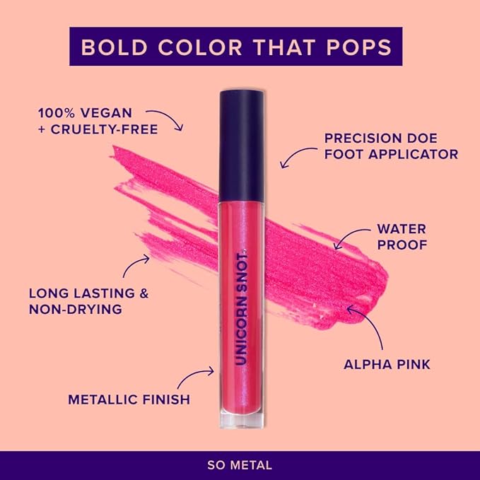 UNICORN SNOT Liquid Metal Lip Paint | Intense Pigment, Non-drying, Metallic Lip Color Makeup for Holiday, Stocking Stuffers, Christmas Gift | Vegan & Cruelty-free Lip Makeup - GLOW (Alpha Pink)