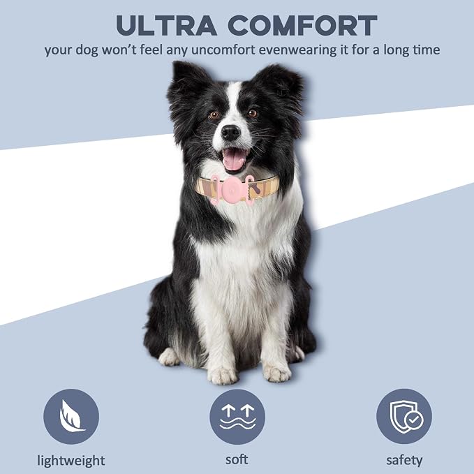 GPS Tracker for Dogs, Mini GPS Cat Tracker, IPX8 Waterproof GPS Trackers for Cats with Holder, No Monthly Fee, Work with Apple Find My(iOS Only), Smart Trackers for Dogs-Pink