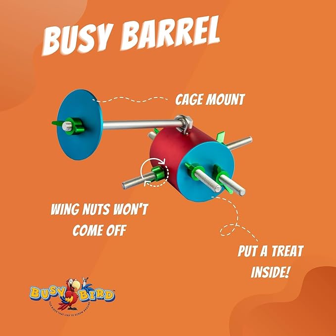 Bird Toys for Large Birds (Barrel) | Treat Dispenser for Macaws, Cockatoos, Cockatiel & Parrots | Bird Foraging Toy for Medium to Extra Large Birds | Natural Foraging Behavior Builder | Colorful Toys