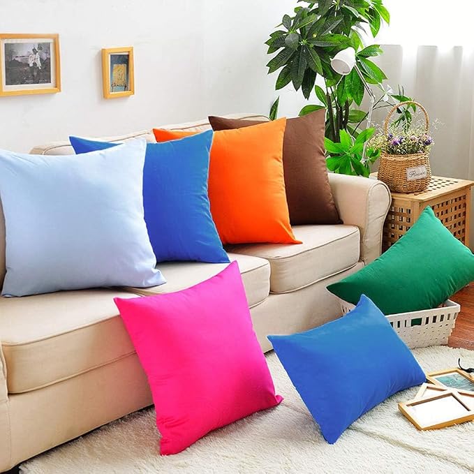 4-Pack 100% Cotton Comfortable Solid Decorative Throw Pillow Case,Thmyo Square Cushion Cover Pillowcase Sublimation Blank Pillow Covers DIY Throw Pillowcase for Sofa Bedroom(16x16 inch/ 40x40cm,Blue)