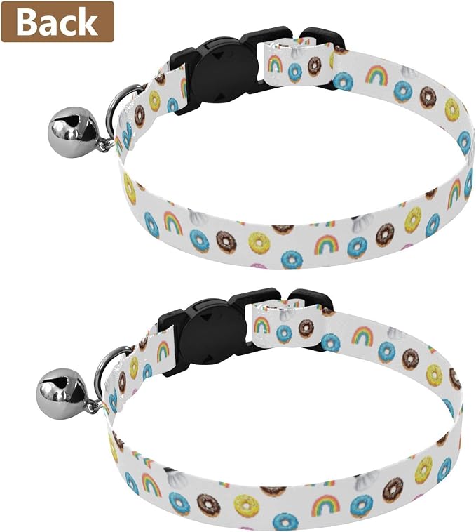 Colorful Donuts Cat Neck Collar, 2 Pack Collar with Bell for Dog Puppy
