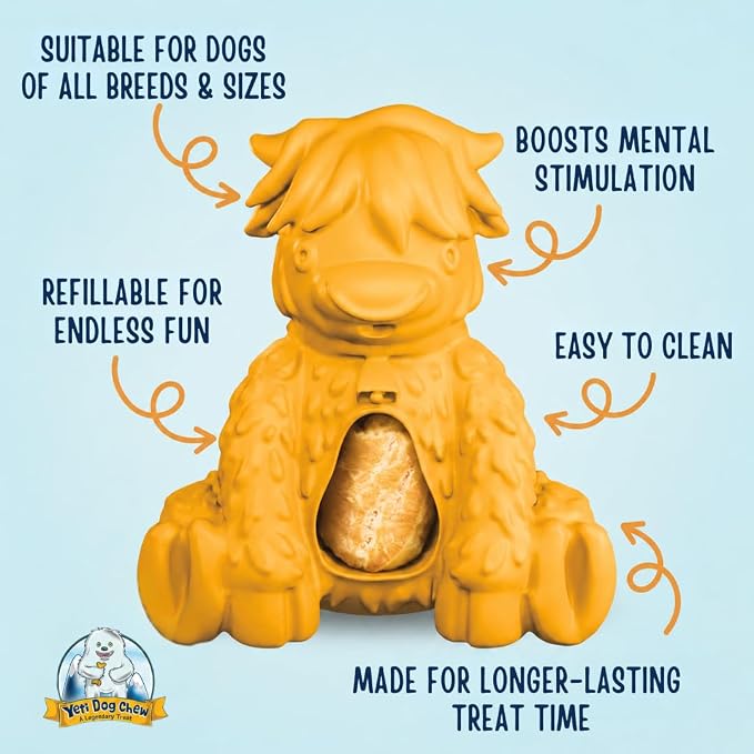 Yeti Puff & Play Interactive Dog Toy, Nugget Treat Dispenser, Yellow Yak