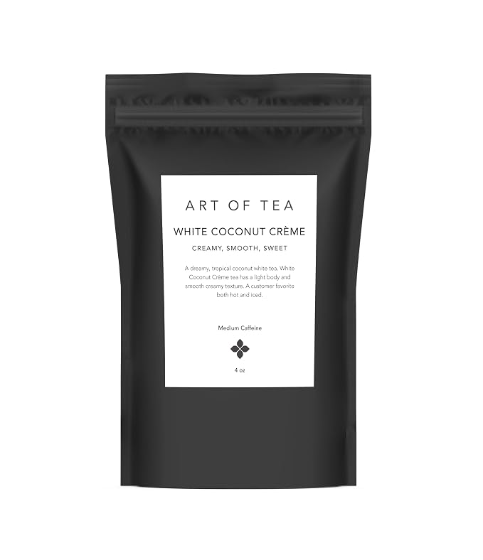 Art of Tea White Coconut Creme Tea 4oz Loose Leaf Refill Bag, Premium Organic White Tea with Coconut & Vanilla Notes, Tropical Creamy Dessert Tea, Smooth Hot or Iced Loose Leaf Tea