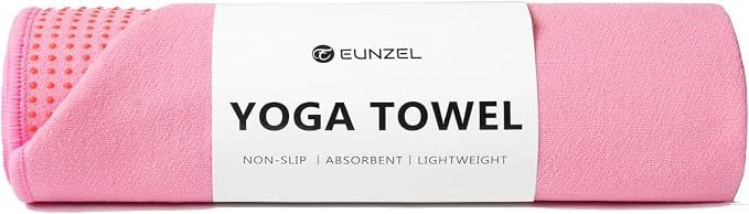 Eunzel Yoga Towel,Hot Yoga Mat Towel with Grip Dots Sweat Absorbent Non-Slip for Hot Yoga, Pilates and Workout 24" x72", Pink