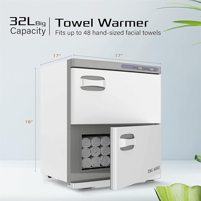 Pantin 32L Premium Two Compartment Towel Warmer for Hair Salon, Beauty SPA, Restaurant & Home. Heated Towel Warmer -Large Electric Hot Towel Cabinet for Salons, Spas - The Best Spa Equipment 110V 320W