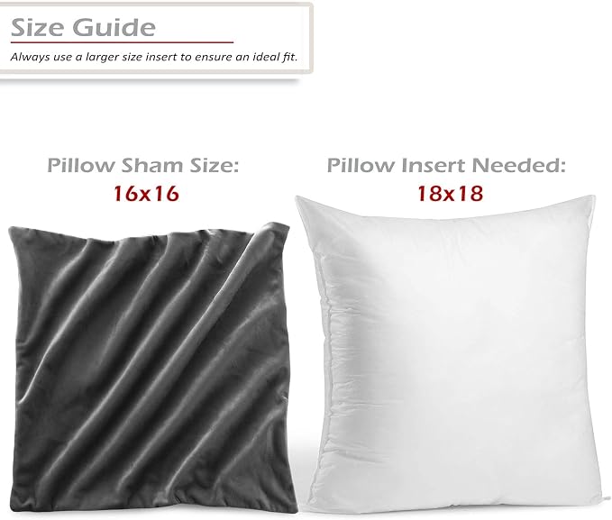 Nestl Throw Pillow Inserts Pack of 2 with Velvet Soft Solid Decorative Square Throw Pillow Covers Set for Sofa Couch Car Bedroom with 16X16 Throw Pillows Inserts with Cushion Covers, Charcoal Grey