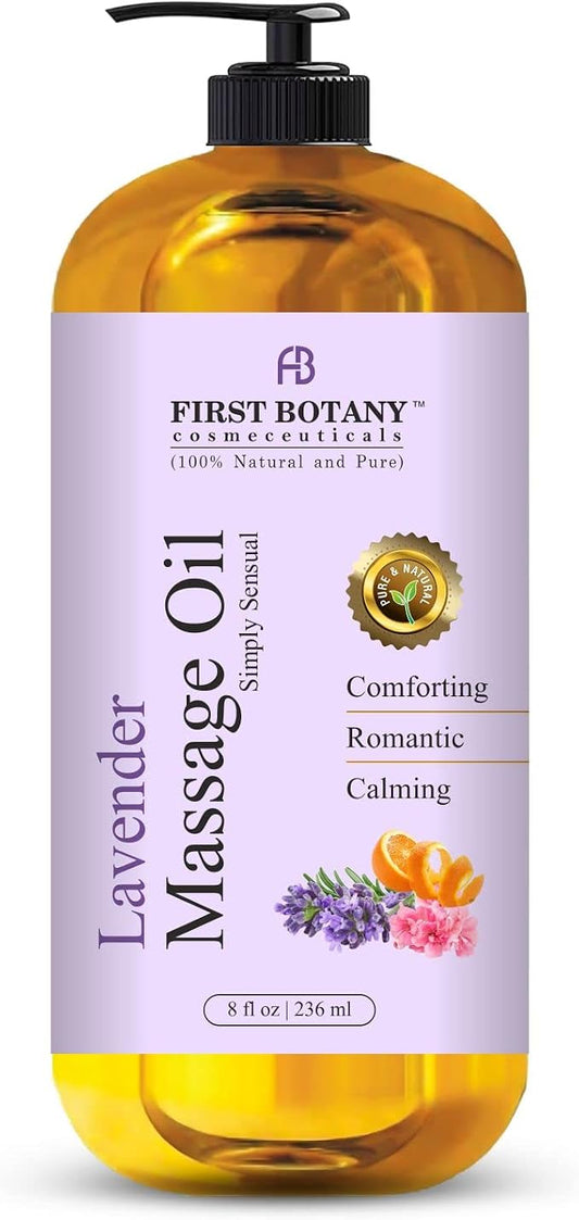 First Botany, Lavender Massage Oil for Couples, 100% Natural Full Body Massage Lotion & Massager, Ideal for use in Aromatic, Relaxing, Sensational Massage & for Aromatherapy for Men & Women, 8 fl oz