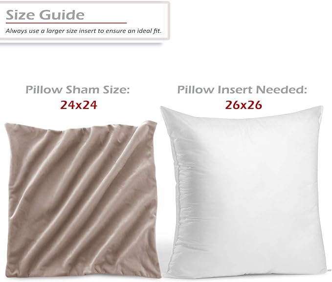 Throw Pillow Inserts Pack of 2 with Velvet Soft Solid Decorative Square Throw Pillow Covers Set for Sofa Couch Car Bedroom, 26X26 Throw Pillows Inserts with 24x24 Washable Cushion Covers, Taupe Sand