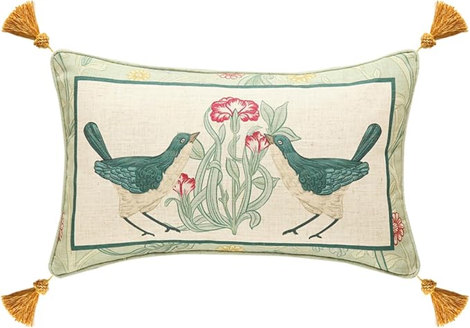 patdrea Designer French Vintage Linen Throw Pillow Cover,12"x20"-Cecilia E | Decorative Pillow Case with Zipper,Green Floral Pattern,Cushion Coverfor Couch Living Room Bedroom Sofa